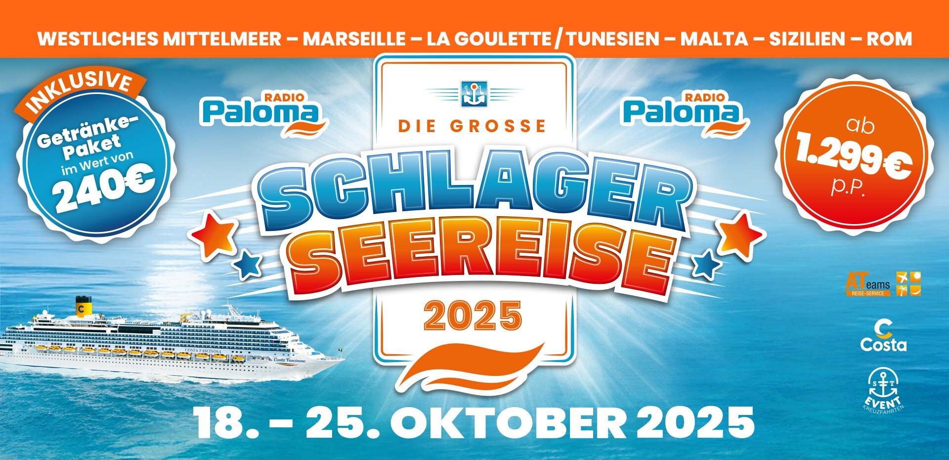 Im Oktober 2025 erwartet Euch „Die große Schlager-Seereise 2025“